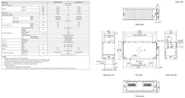 Fujitsu Air conditioning ARXC45GATH VRF High Static Pressure Ducted R410A 12.5Kw 240V~50Hz
